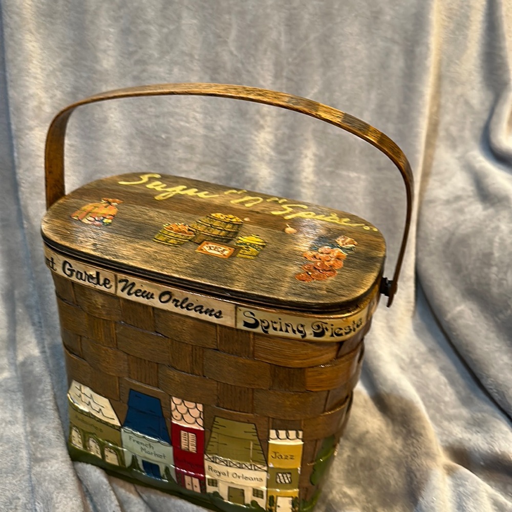 Vintage KAD WOODEN TOTE. Looks like Caro Nan